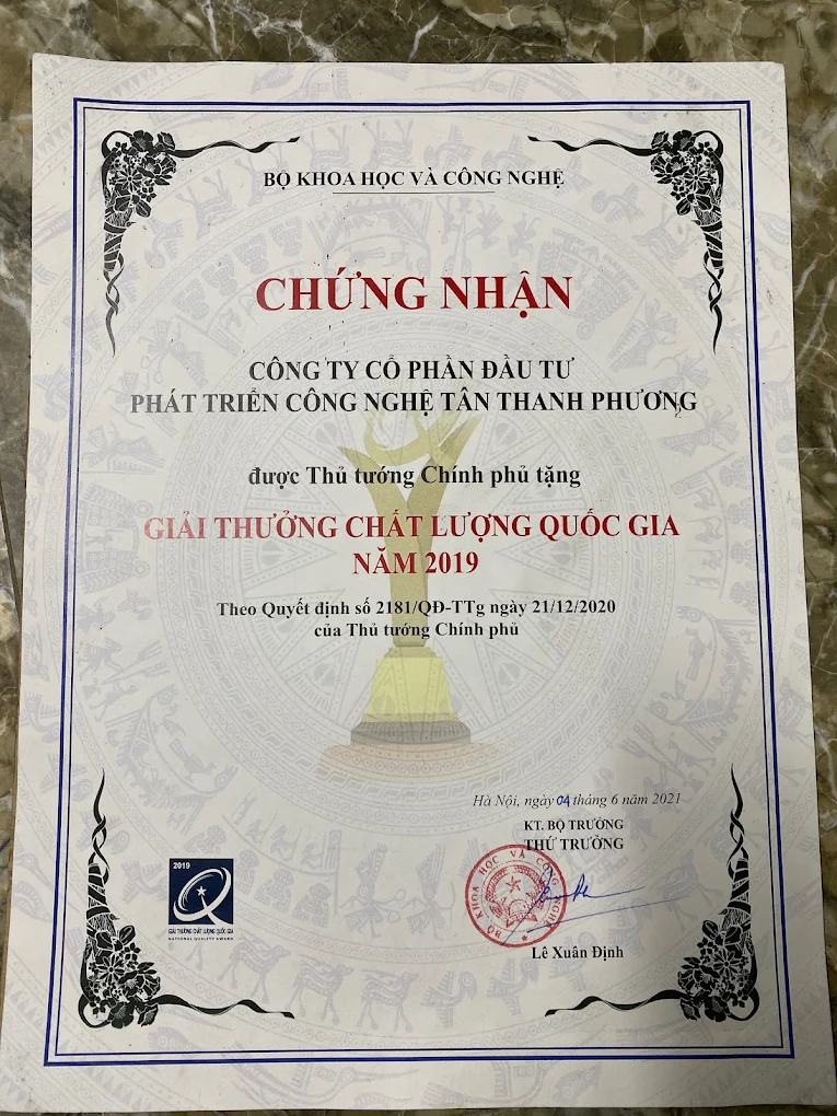 Hình ảnh giải pháp của công ty Tân Thanh Phượng đạt giải thưởng Chất lượng Quốc gia 2019